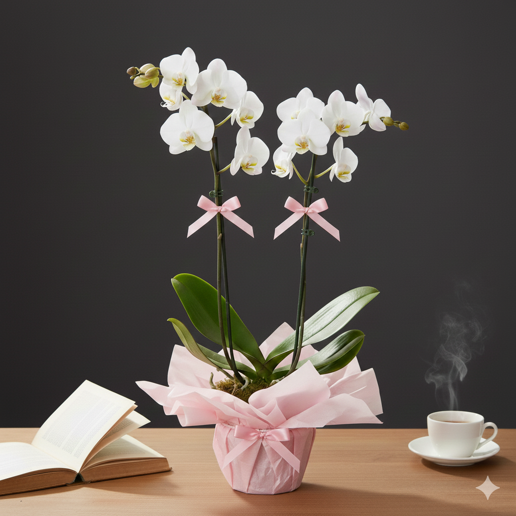 Ay Işığı Fısıltısı (2 Dallı Beyaz Orkide)
